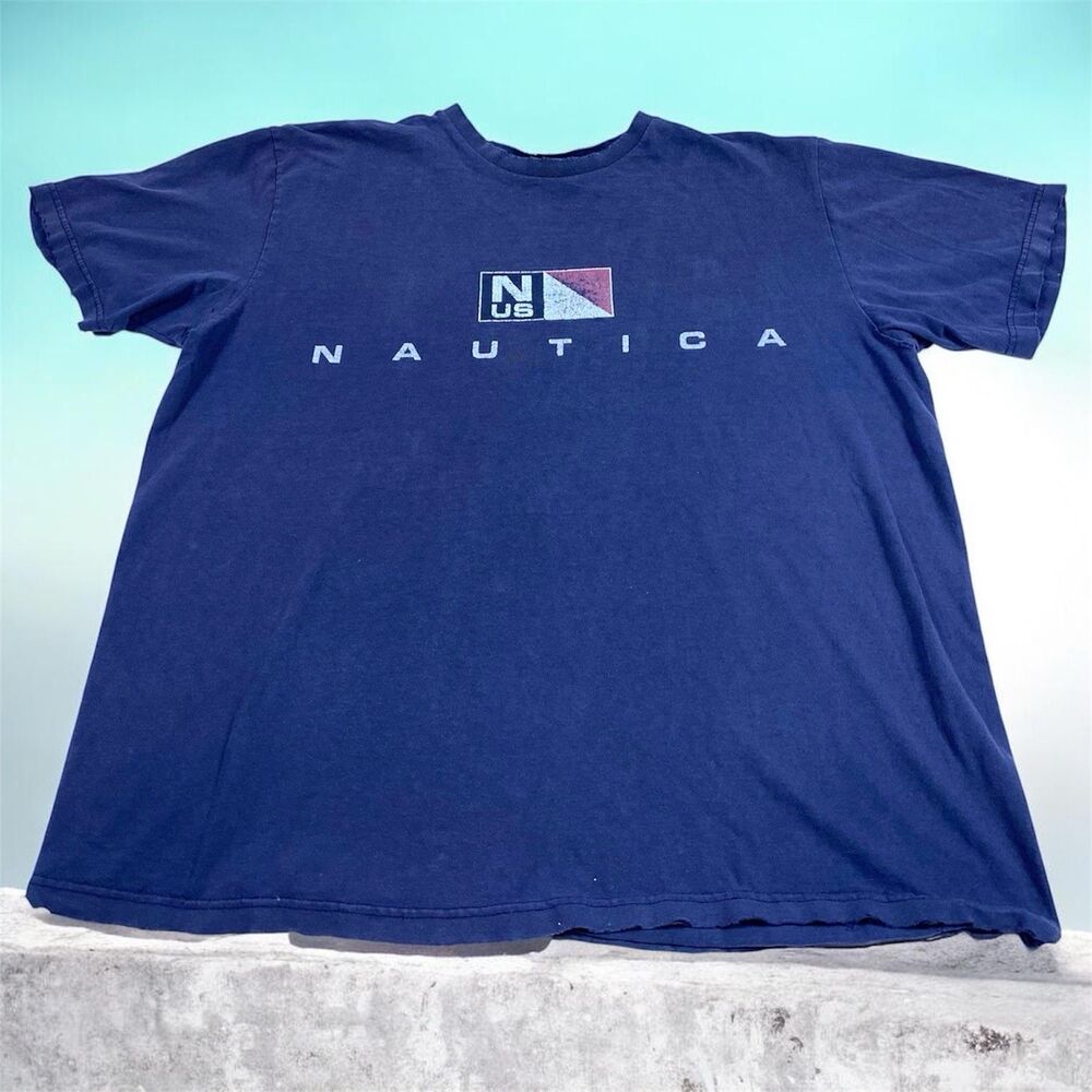 Vintage 90s Nautica‎ T-Shirt Mens Size Large Graphic Tee Nautical Distressed Tee